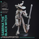 Black Witch Tabaxi - Tabaxi Caravan - PRESUPPORTED - 32mm scale - Illustrated & Stats