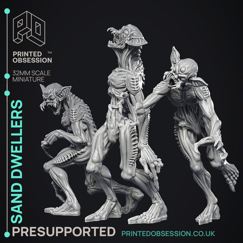 Sand Dwellers - 3 Models -  Wondering Desert -  PRESUPPORTED - Illustrated and Stats - 32mm scale
