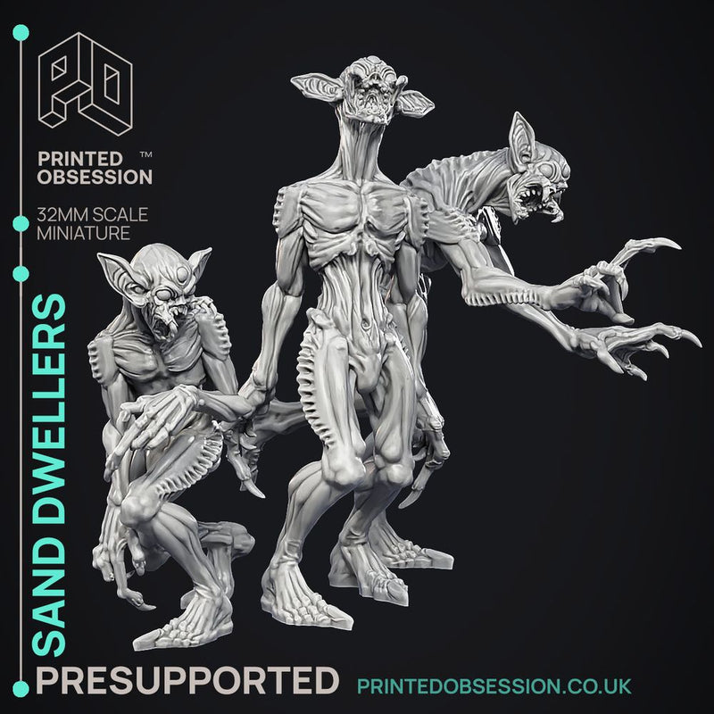 Sand Dwellers - 3 Models -  Wondering Desert -  PRESUPPORTED - Illustrated and Stats - 32mm scale