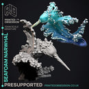 Seafoam Narwhal - Elemental Creatures -  PRESUPPORTED - Illustrated and Stats - 32mm scale