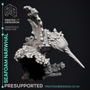 Seafoam Narwhal - Elemental Creatures -  PRESUPPORTED - Illustrated and Stats - 32mm scale