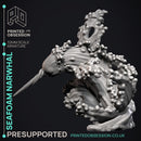 Seafoam Narwhal - Elemental Creatures -  PRESUPPORTED - Illustrated and Stats - 32mm scale