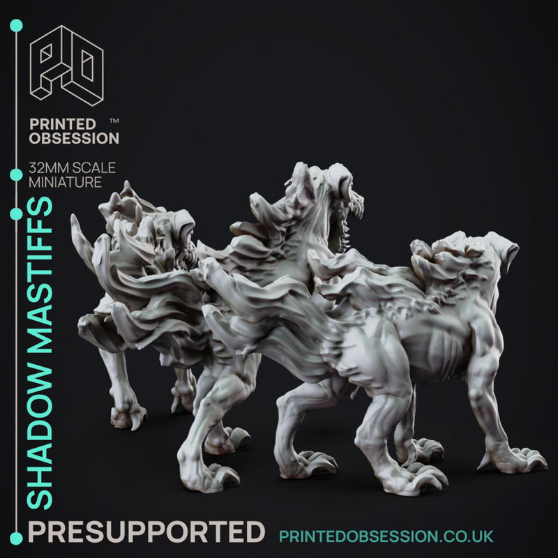 Shadow Mastiffs - 3 Shadowfell Monsters - PRESUPPORTS - 32mm scale