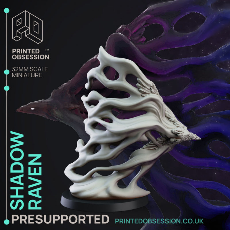 Shadow Raven - Elemental Familar - PRESUPPORTED - 32mm scale. - Only-Games
