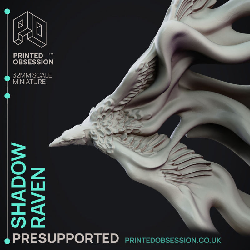 Shadow Raven - Elemental Familar - PRESUPPORTED - 32mm scale. - Only-Games