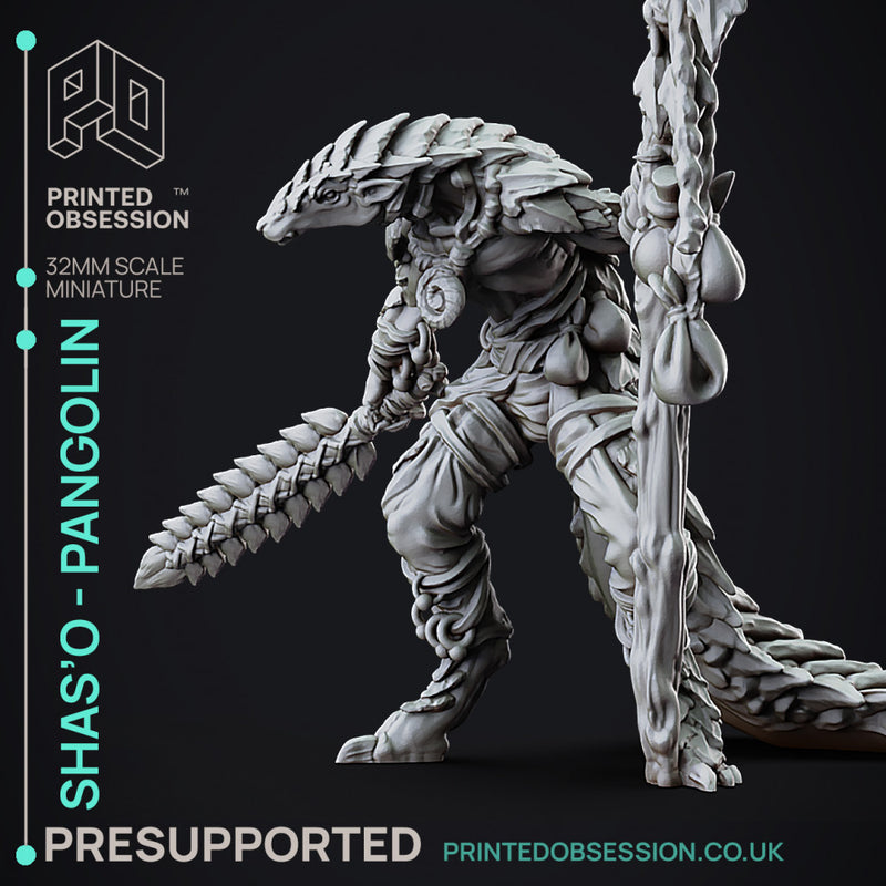 Shas'O the shaman - Pangolin Anthro - PRESUPPROTED - 32mm scale