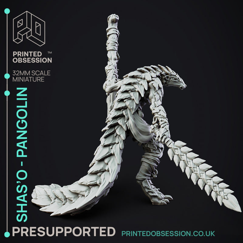 Shas'O the shaman - Pangolin Anthro - PRESUPPROTED - 32mm scale