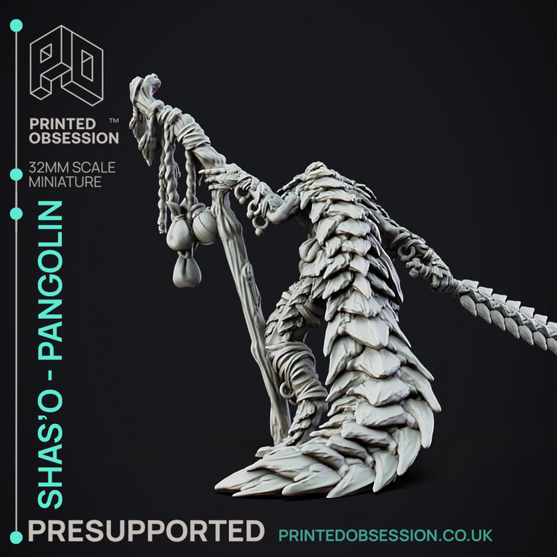Shas'O the shaman - Pangolin Anthro - PRESUPPROTED - 32mm scale