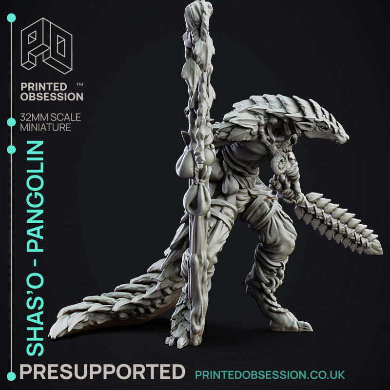 Shas'O the shaman - Pangolin Anthro - PRESUPPROTED - 32mm scale