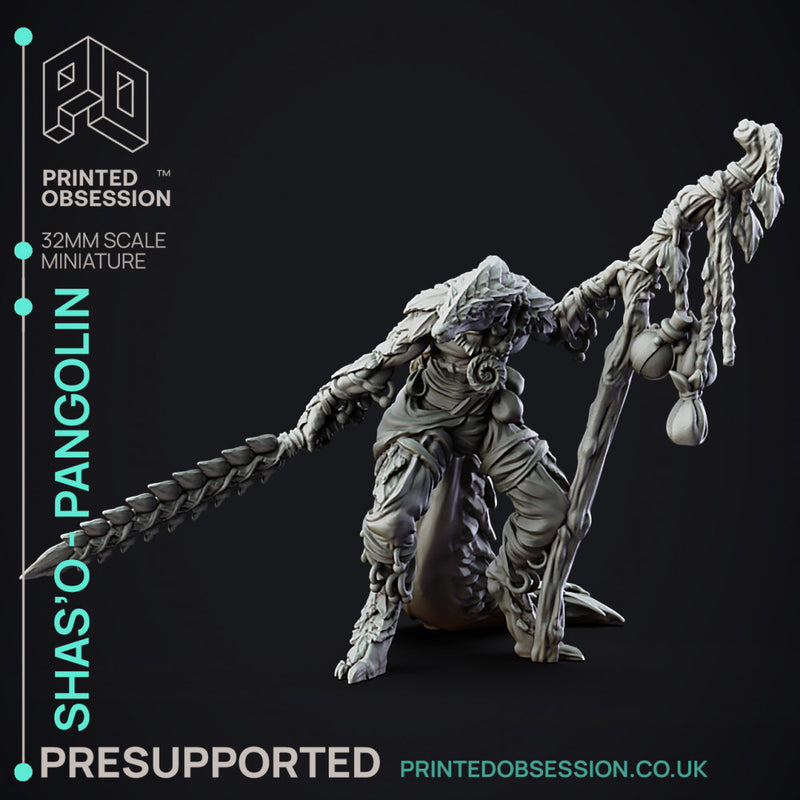 Shas'O the shaman - Pangolin Anthro - PRESUPPROTED - 32mm scale