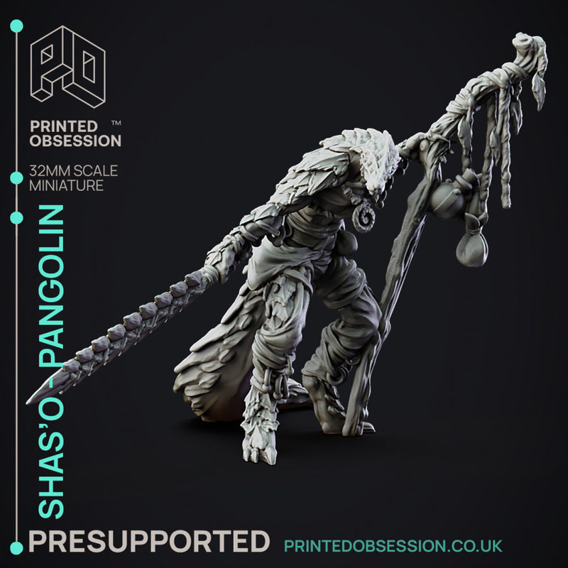 Shas'O the shaman - Pangolin Anthro - PRESUPPROTED - 32mm scale