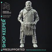 Shop Keeper - NPC -  PRESUPPORTED - Illustrated and Stats - 32mm scale - Only-Games