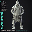 Shop Keeper - NPC -  PRESUPPORTED - Illustrated and Stats - 32mm scale
