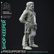 Shop Keeper - NPC -  PRESUPPORTED - Illustrated and Stats - 32mm scale - Only-Games