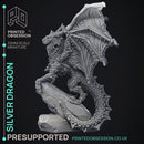 Silver Dragon - Large Model -  PRESUPPORTED - Illustrated and Stats - 32mm scale