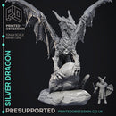 Silver Dragon - Large Model -  PRESUPPORTED - Illustrated and Stats - 32mm scale