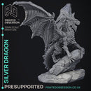 Silver Dragon - Large Model -  PRESUPPORTED - Illustrated and Stats - 32mm scale