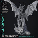 Silver Dragon - Large Model -  PRESUPPORTED - Illustrated and Stats - 32mm scale