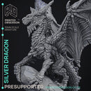 Silver Dragon - Large Model -  PRESUPPORTED - Illustrated and Stats - 32mm scale