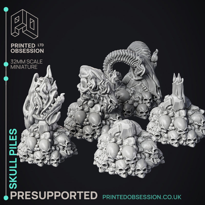 Skull Piles - Scatter Terrain - 9 Models - PRESUPPORTED - 32mm scale - Only-Games