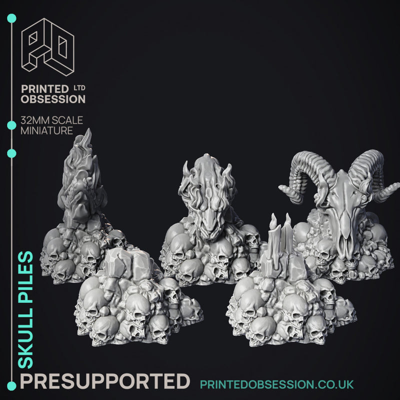 Skull Piles - Scatter Terrain - 9 Models - PRESUPPORTED - 32mm scale - Only-Games