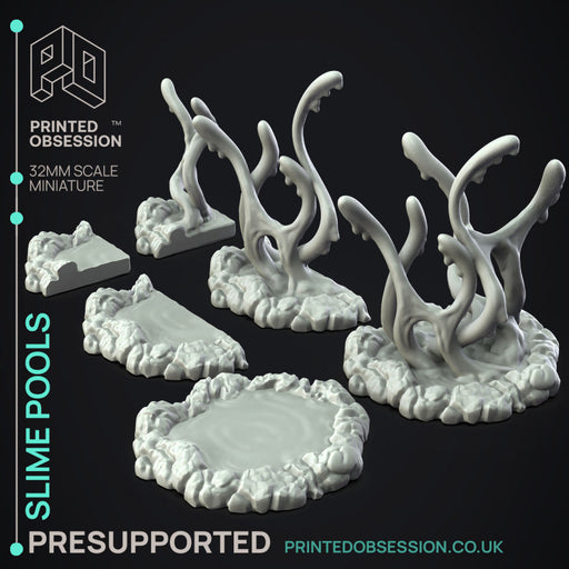 Slime Pools - 6x Enviroment Slimes -  PRESUPPORTED - Illustrated and Stats - 32mm scale - Only-Games