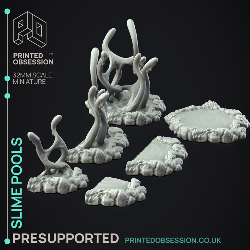 Slime Pools - 6x Enviroment Slimes -  PRESUPPORTED - Illustrated and Stats - 32mm scale