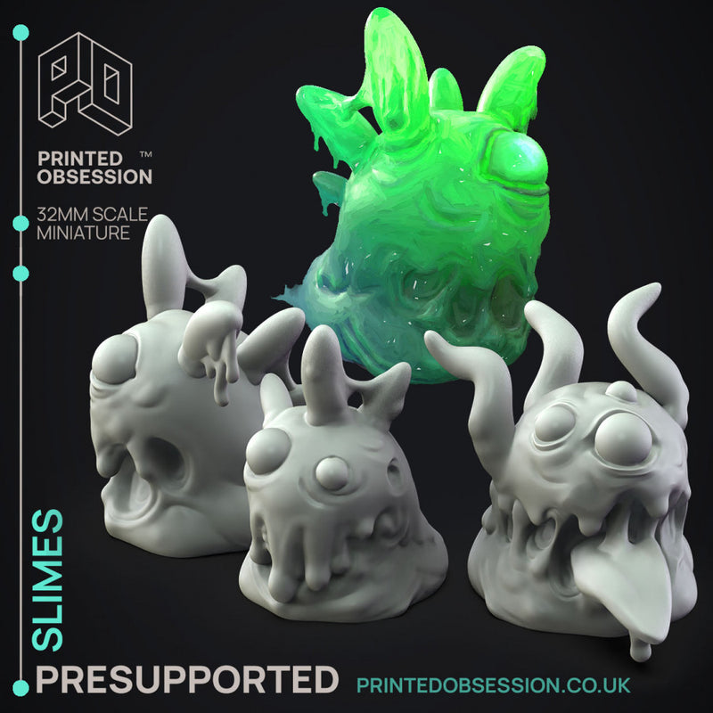 Slimes - 3x Basic Slimes -  PRESUPPORTED - Illustrated and Stats - 32mm scale