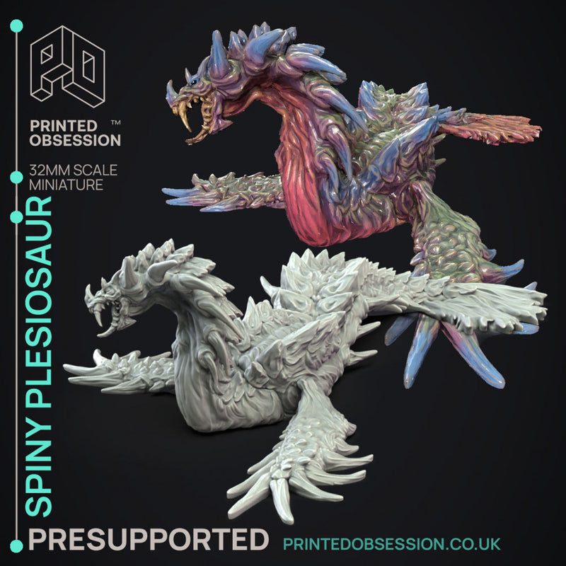 Spiny Plesiosaur - Large Monster -  PRESUPPORTED - Illustrated and Stats - 32mm scale