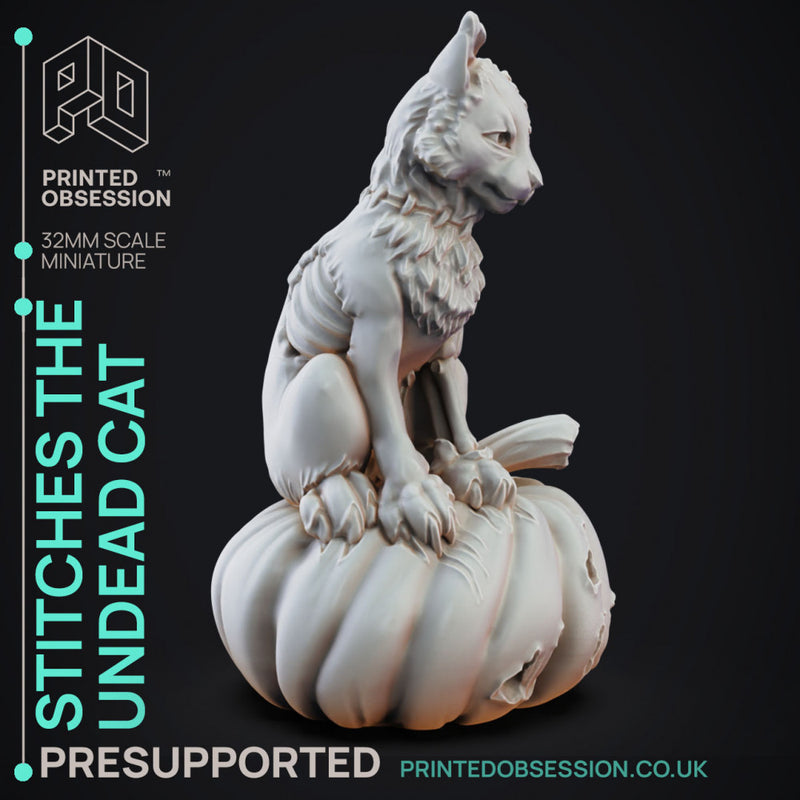 Stiches the Zombie Cat - Small Familar - PRESUPPORTED - 32mm scale