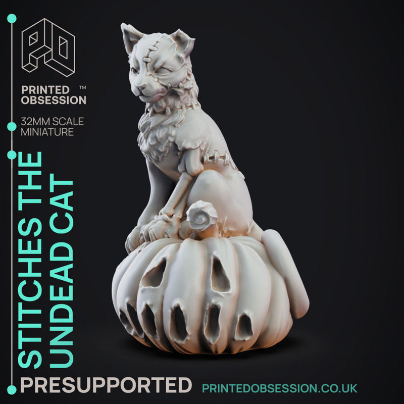 Stiches the Zombie Cat - Small Familar - PRESUPPORTED - 32mm scale