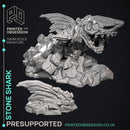 Stone Shark - Elemental Creature -  PRESUPPORTED - Illustrated and Stats - 32mm scale