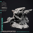 Stone Shark - Elemental Creature -  PRESUPPORTED - Illustrated and Stats - 32mm scale