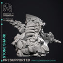 Stone Shark - Elemental Creature -  PRESUPPORTED - Illustrated and Stats - 32mm scale