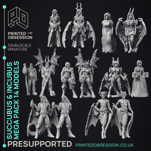 Succubus & Incubus Collection - 14 models 7 demon 7 human disguise - PRESUPPORTED - 32 mm Scale - Only-Games