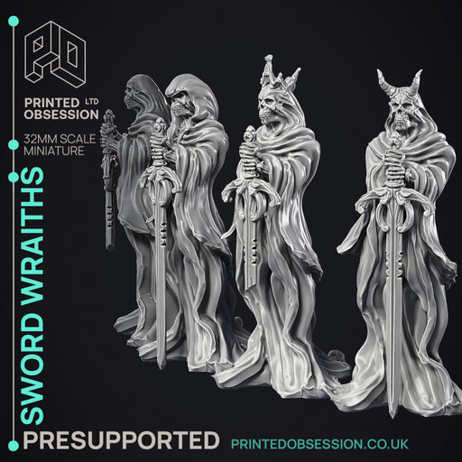 Sword Wraiths - 4 Models - Undead Sword Masters - PRE SUPPORTED -32mm scale - D&D - Only-Games