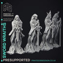 Sword Wraiths - 4 Models - Undead Sword Masters - PRE SUPPORTED -32mm scale - D&D