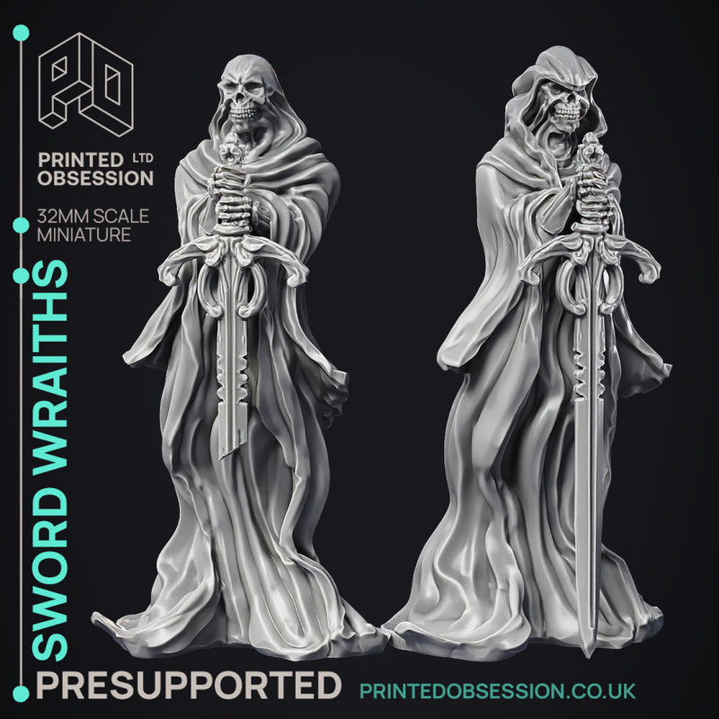 Sword Wraiths - 4 Models - Undead Sword Masters - PRE SUPPORTED -32mm scale - D&D - Only-Games