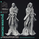 Sword Wraiths - 4 Models - Undead Sword Masters - PRE SUPPORTED -32mm scale - D&D