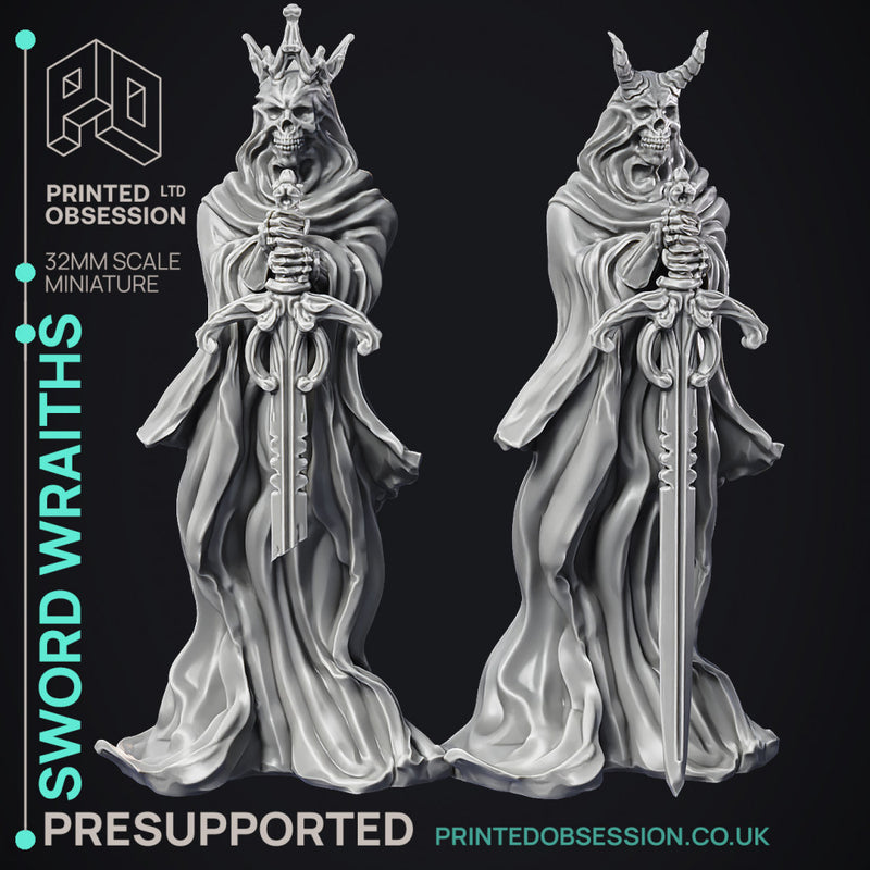 Sword Wraiths - 4 Models - Undead Sword Masters - PRE SUPPORTED -32mm scale - D&D - Only-Games