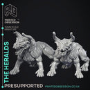 The Heralds - 2 Hell Hounds - Ghast Busters - PRESUPPORTED - Illustrated and Stats - 32mm scale