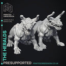 The Heralds - 2 Hell Hounds - Ghast Busters - PRESUPPORTED - Illustrated and Stats - 32mm scale