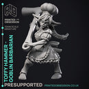 Toffy Hammer - Goblin Barbarian -  PRESUPPORTED - Illustrated and Stats - 32mm scale