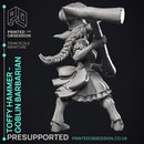 Toffy Hammer - Goblin Barbarian -  PRESUPPORTED - Illustrated and Stats - 32mm scale