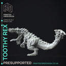 Toothy Rex - Large Monster -  PRESUPPORTED - Illustrated and Stats - 32mm scale