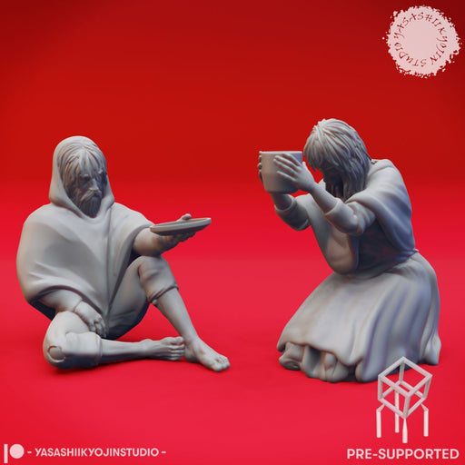 Townsfolk - Beggars - Tabletop Miniatures (Pre-Supported) - Only-Games