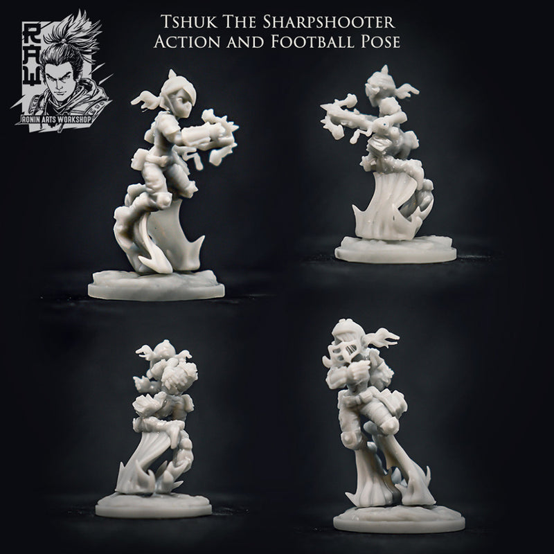 Tshuk - Female Goblin Sharpshooter in Action and Football Pose - STL only - Only-Games