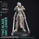 Two Blade - Female Orc Commander - PRE SUPPORTED - 32 mm scale miniature