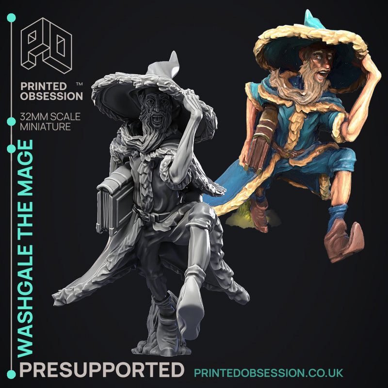 Washgale the mage - Wizzard -  PRESUPPORTED - Illustrated and Stats - 32mm scale