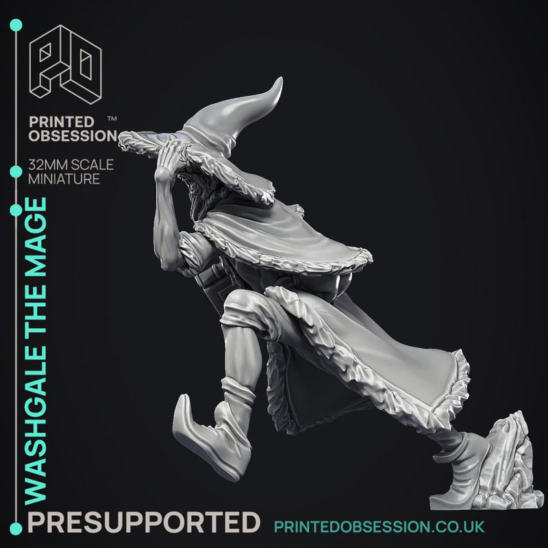 Washgale the mage - Wizzard -  PRESUPPORTED - Illustrated and Stats - 32mm scale